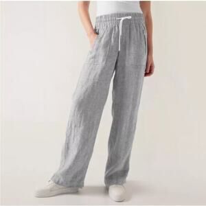 Athleta Pants Womens 4 Gray Cabo Linen Wide Leg Natural Relaxed Vacation Comfort